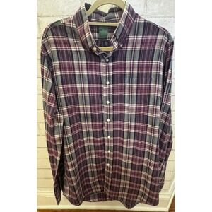 Sid Mashburn Mens Large Plaid Button Down Shirt Purple Green Cotton Long Sleeve